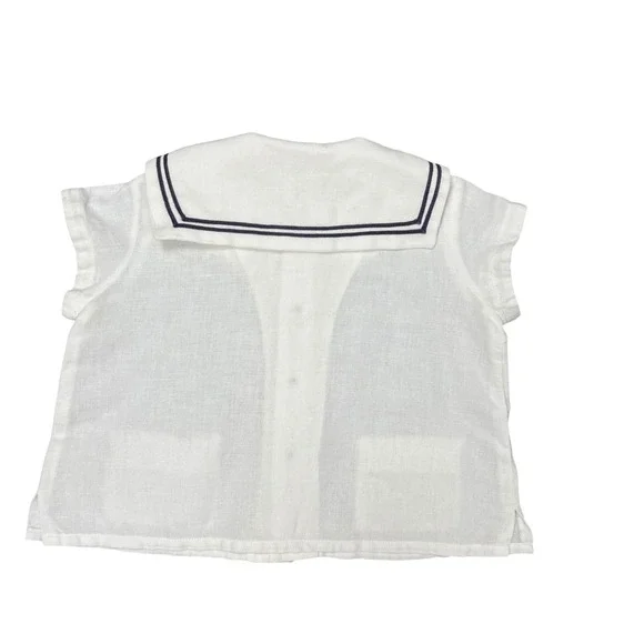 Bonpoint Kids White Sailor Collar Linen Cotton Blouse Top Size 6‎ - Picture 2 of 8